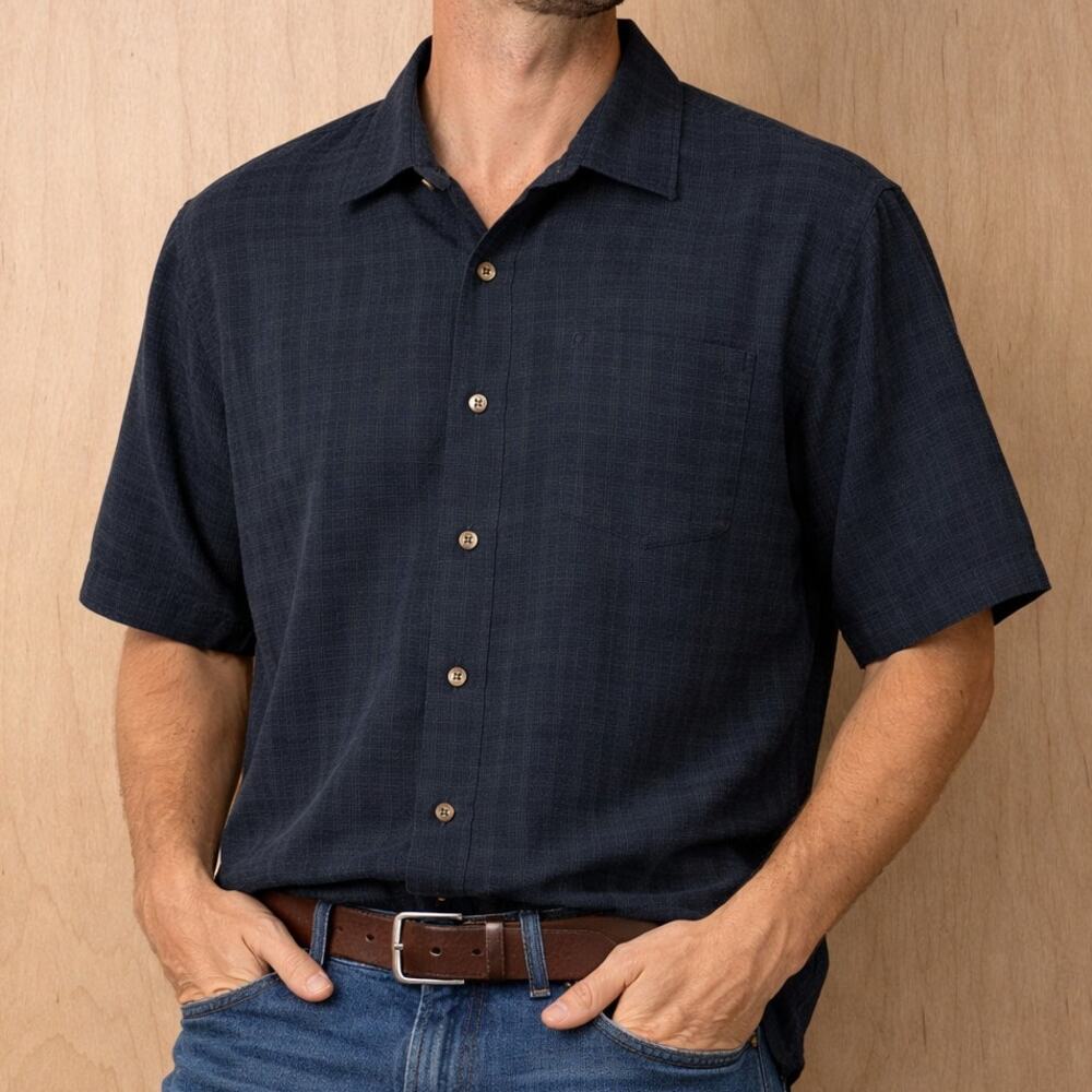 Royal Robbins XL Relaxed Fit Short Sleeve‎ Shirt Black Blue Modal Metal Buttons